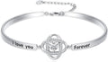 Valentines Day Gifts for Her, 18k White Gold Plated Love Knot Bracelets, Engraved Inspirational and Sentiment Bangle, Anniversary Birthday Jewelry Gift for Lover Wife Girlfriend Sister Friends