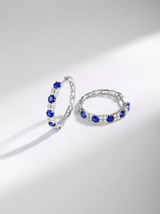 Women's Huggie Hoops with Birthstone 925 Sterling Silver Huggie Stud Hypoallergenic 14K Gold Plated Moissanite Earrings -Emerald Sapphire Ruby Hoop Earrings, Size 20 25mm