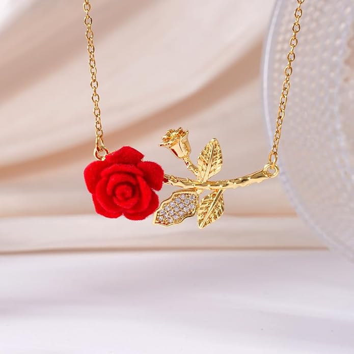 ONLYJUMP Rose Alloy Necklace for Women Heart Pendant Copper Zircon Light Luxury Fashion Jewelry Dainty Romantic Statement Necklace for Daily Wear Ideal Valentine's Day Anniversary Birthday Gift