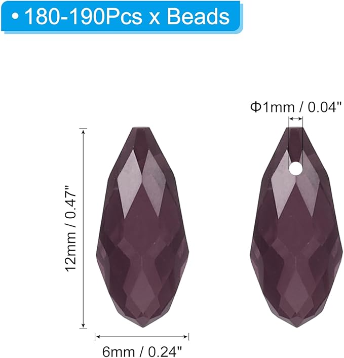 PATIKIL 2 Strands 180-190Pcs Teardrop Crystal Beads, 12x6mm Faceted Teardrop Briolette Horizontal Glass Beads Loose Bead for Bracelet Jewelry Making, Purple