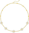 OGD Gold Pearl Necklaces Set for Women 14K Gold Plated Dainty Layered Pearl Cute Daisy Pearl Choker Gold Necklace Gifts for Women Gold Trendy Jewelry Gifts