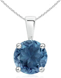 Angara Natural Blue Topaz Solitaire Pendant for Women | Classic Prong-Set Round Blue Topaz Pendant in 14K Solid Gold/Silver/Platinum With 18" Chain | December Birthday, Gemstone Jewelry Gift