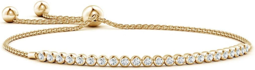 Angara Diamond Tennis Bolo Bracelet in 14K Solid Gold | Natural Diamond Adjustable Chain Bracelet for Women | April Birthstone Jewelry Gift For Women