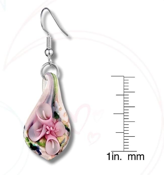 BESHEEK Handmade Murano Inspired Gorgeous Artist Made Pink Purple Blue Twist Glass Dangle Earrings | Handcrafted Blown Hypoallergenic Artisan Lampwork Italian Style Jewelry