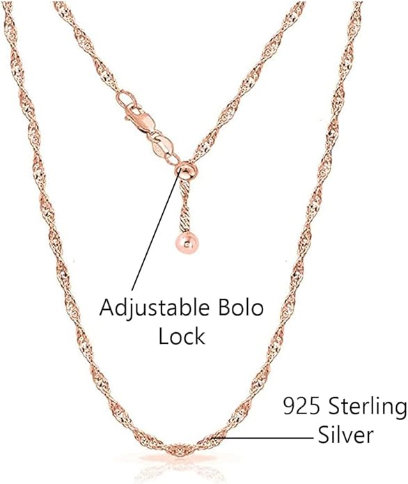 Savlano 925 Sterling Silver Italian Solid 1.5MM Singapore Twist Adjustable Bolo 14-24 Inch Chain Necklace For Women - Made in Italy Comes With a Gift Box