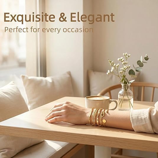 Gold Bangle Bracelets For Women Stackable Cuff Bracelet Set, Trendy Dainty Non Tarnish Gold Bangle Ideal Jewelry Gift for Women
