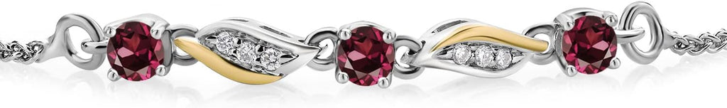 Gem Stone King 3-Stone Adjustable Bracelet for Women | 925 Silver and 10K Yellow Gold | Gemstone Birthstone and Lab Grown Diamond | Round 3MM | Two-Tone Adjustable Tennis Bracelet Up to 9 Inch