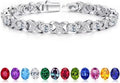 Iefil Valentines Day Gifts for Her, Oval Birthstone Tennis Bracelets for Women Wife Unique X O Design Fine Jewelry Anniversary Birthday Gift 925 Sterling Silver Birthstone Jewelry for Mom Girlfriend