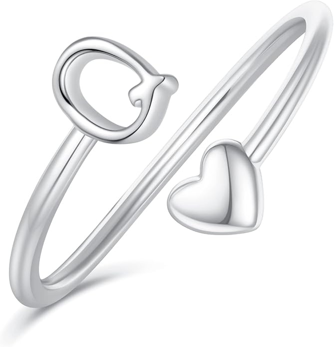 Initial Rings for Women Girls - Valentines Day Gifts for Her, Adjustable Rings for Women Non Tarnish Letter A-Z Dainty Heart Ring Teen Girls Gifts Trendy Stuff Personalized Jewelry Gift