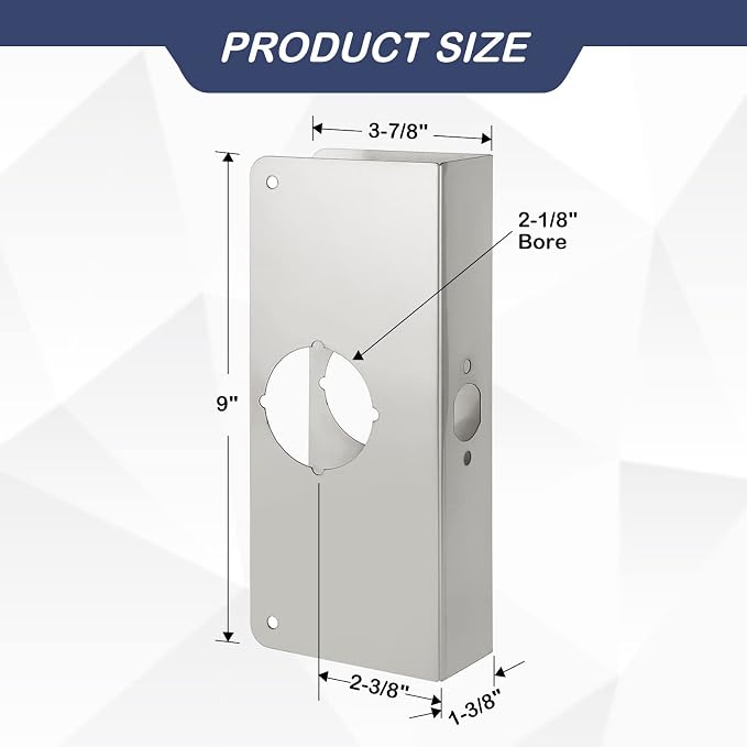Door Reinforcement Plate, Stainless Steel, Fits 1-3/8" Doors, 2-3/8" Backset - Image 2