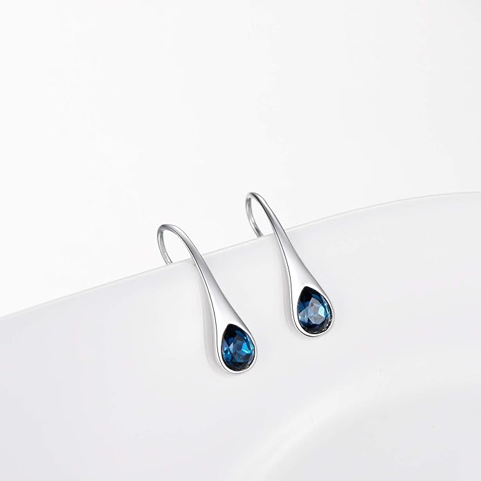 925 Sterling Silver Small Pear-Shaped Modern Style Hook Earrings with Crystals from Austria