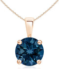 Angara Natural Blue Topaz Solitaire Pendant for Women | Classic Prong-Set Round Blue Topaz Pendant in 14K Solid Gold/Silver/Platinum With 18" Chain | December Birthday, Gemstone Jewelry Gift