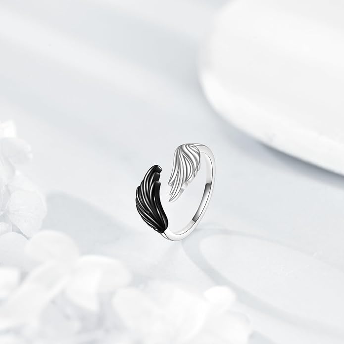 POPLYKE Frog/Wolf/Dragonfly/Hummingbird/Fox/Elephant/Panda/Red Panda/Angel Wings Rings for Women Men 925 Sterling Silver Anxiety Rings Open Rings Jewelry