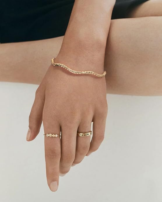 POTESSA 18K Gold Plated Cuff Bracelets Adjustable Dainty Bangle Handemade Jewelry for Women