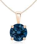 Angara Natural Blue Topaz Solitaire Pendant for Women | Classic Prong-Set Round Blue Topaz Pendant in 14K Solid Gold/Silver/Platinum With 18" Chain | December Birthday, Gemstone Jewelry Gift