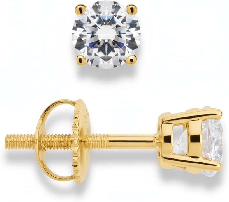 14K White Gold Moissanite Earrings Men & Women, Solid Gold Simulated Diamond and Lab Diamonds Studs for Men & Women, 1ct - 2ct Round, Princess, Heart, Halo Cut, Dangle, Lever or Screw Back Earrings, VVS1, D Color, Pink or Blue - Luxury Gift Box