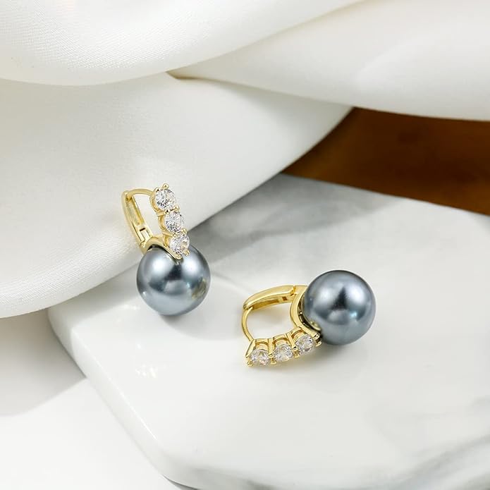 Pearl Earrings for Women 14K Gold Plated Hypoallergenic Pearl Earrings 5A Cubic Zirconia Dangle Earrings Elegant Jewelry