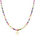 M MOOHAM Valentines Day Gifts for Kids Teen Girls - Colorful Initial Necklaces for Girls Women Kids, Beaded Pearl Choker Necklace for Women Trendy, Birthday Gifts Teenage Girl Teen Kid Jewelry