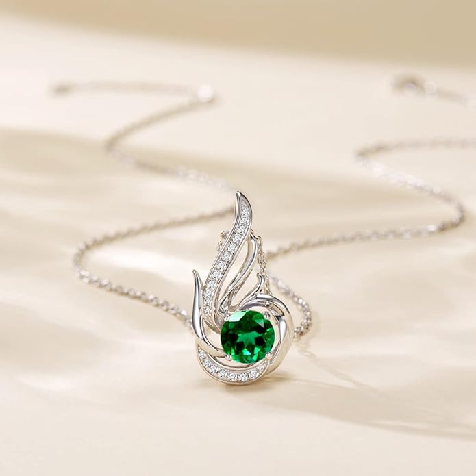 Birthstone Necklace for Women 925 Sterling Silver Phoenix Charm Necklace Birthday Anniversary Christmas Fine Jewelry Gifts for Women Mother Her, Adjustable Chain