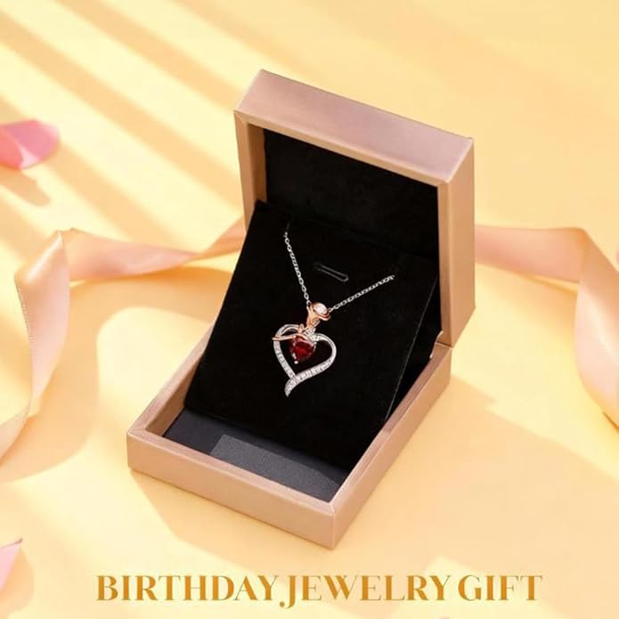 immobird Rose Gold Heart Necklace Birthstone Jewelry Sterling Silver Jewelry Plated White Gold Valentine's Day Gift Women for Wife Mom Necklace for Women