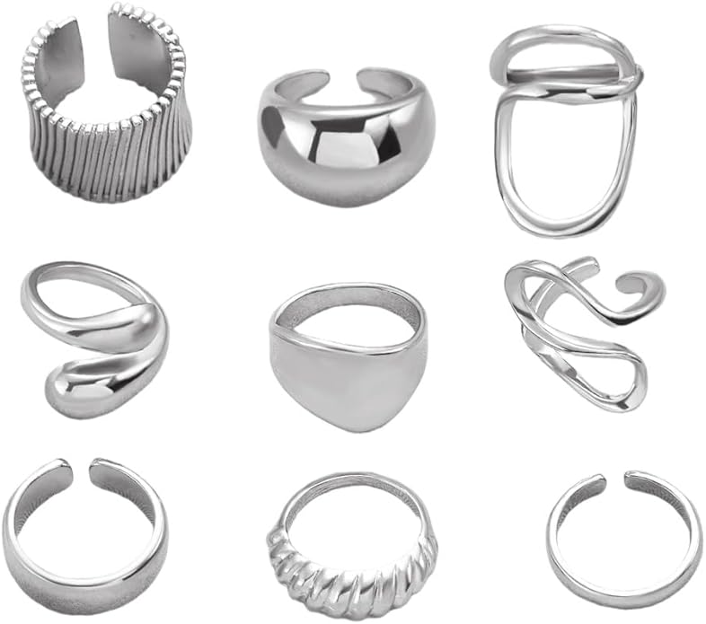 Chunky Gold Rings for Women Rhinestone Stackable Knuckle Ring Set Open Adjustable Statement Ring Set Dainty Crown Cross Midi Rings Fashion Jewelry Gift for Women