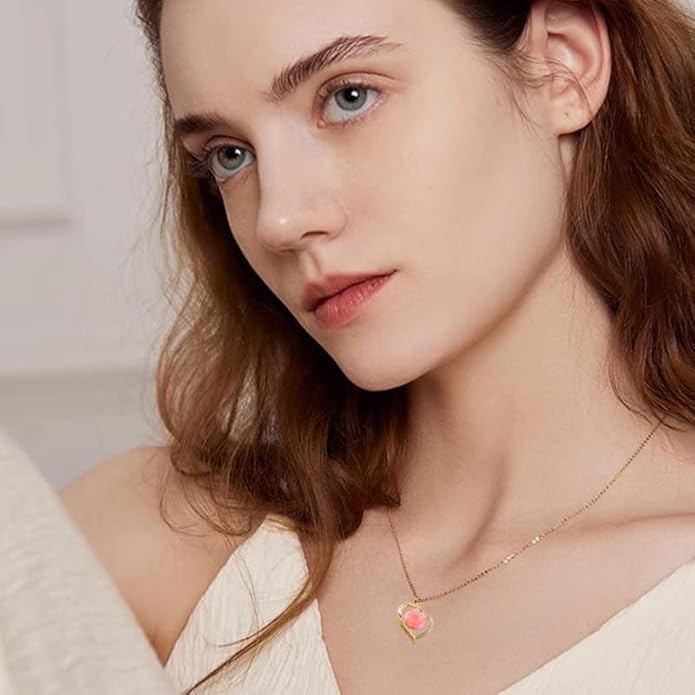 ONLYJUMP Rose Alloy Necklace for Women Heart Pendant Copper Zircon Light Luxury Fashion Jewelry Dainty Romantic Statement Necklace for Daily Wear Ideal Valentine's Day Anniversary Birthday Gift