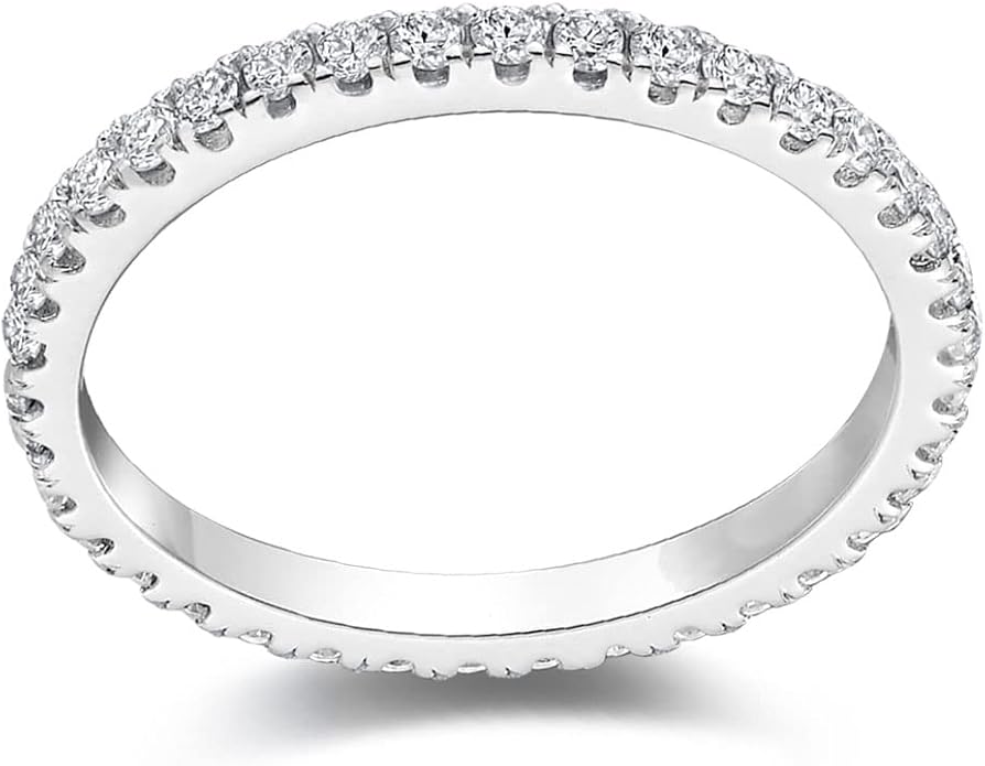 Bo.Dream 1.5mm/2.2mm/3mm Round Cubic Zirconia CZ Full/Half Eternity Rings Wedding Band Sterling Silver