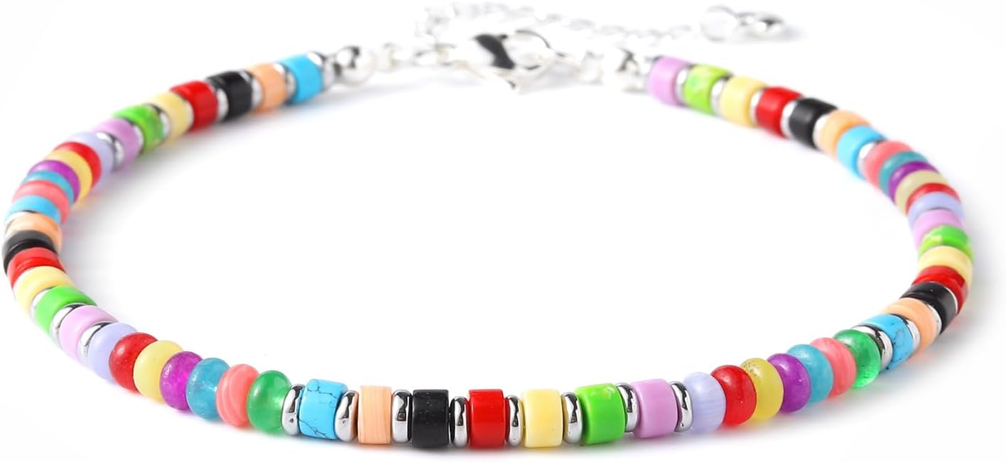 XIJIN Natural Stone Beaded Anklets for Women Handmade Beach Boho Turquoise Beads Ankle Bracelet Jewelry Gift for Her