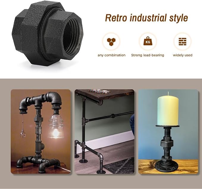 1" Black Pipe Fittings Union Home Expert 4 Pack | Malleable Cast Iron Pipe - Image 4