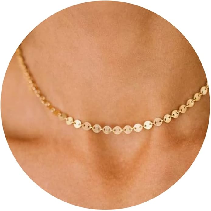 CHESKY 14k Gold Plated/Silver Plated Dainty Necklace for Women, Trendy Satellite Choker Necklace Thin Beaded Layered Choker Necklaces Discs Paperclip Chain Necklaces Womens Simple Jewelry
