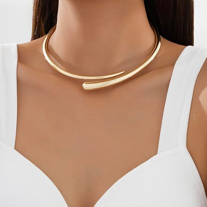 Chunky Gold Statement Necklace for Women - Thick Collar Choker Necklace, Bold Fashion Jewelry for Women