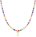 M MOOHAM Valentines Day Gifts for Kids Teen Girls - Colorful Initial Necklaces for Girls Women Kids, Beaded Pearl Choker Necklace for Women Trendy, Birthday Gifts Teenage Girl Teen Kid Jewelry