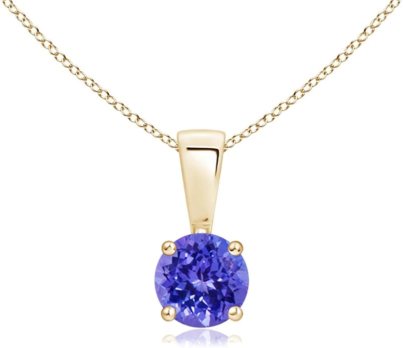 Angara Natural Tanzanite Solitaire Pendant for Women | Round Tanzanite Solitaire Pendant Necklace in 14K Solid Gold/Silver/Platinum With 18" Chain | December Birthday, Gemstone Jewelry Gift