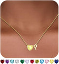 Valentines Day Gifts for Her- Heart Birthstone Initial Necklace for Women Girls,14K Gold Plated Heart Letter A-Z Necklace Birthday Trendy Jewelry Gifts for Women Girls Daughter