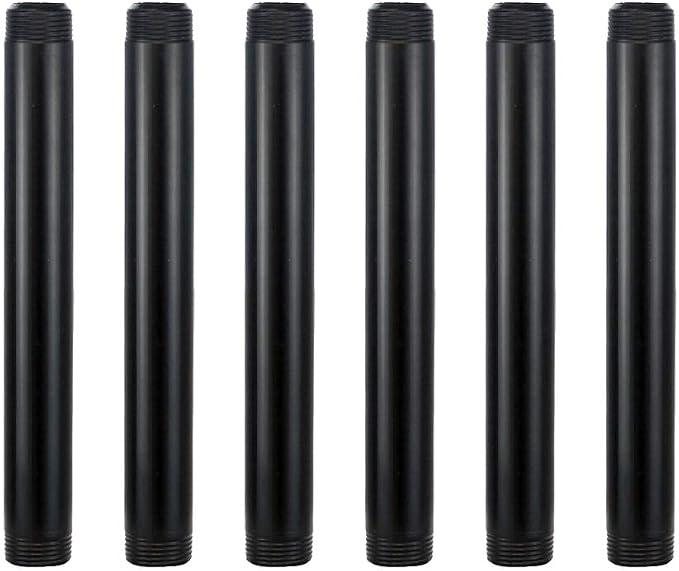 6 Pack 3/4" × 8" Pre-Cut Black Metal Pipe, Industrial Steel Fits Standard Three by GeilSpace