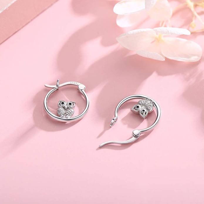 JUSTKIDSTOY Hypoallergenic Panda/Unicorn/Hummingbird/Dolphin Hoop Earrings for Women 925 Sterling Silver Animal Huggie Hoop Earrings Jewelry Gifts for Sensitive Ears
