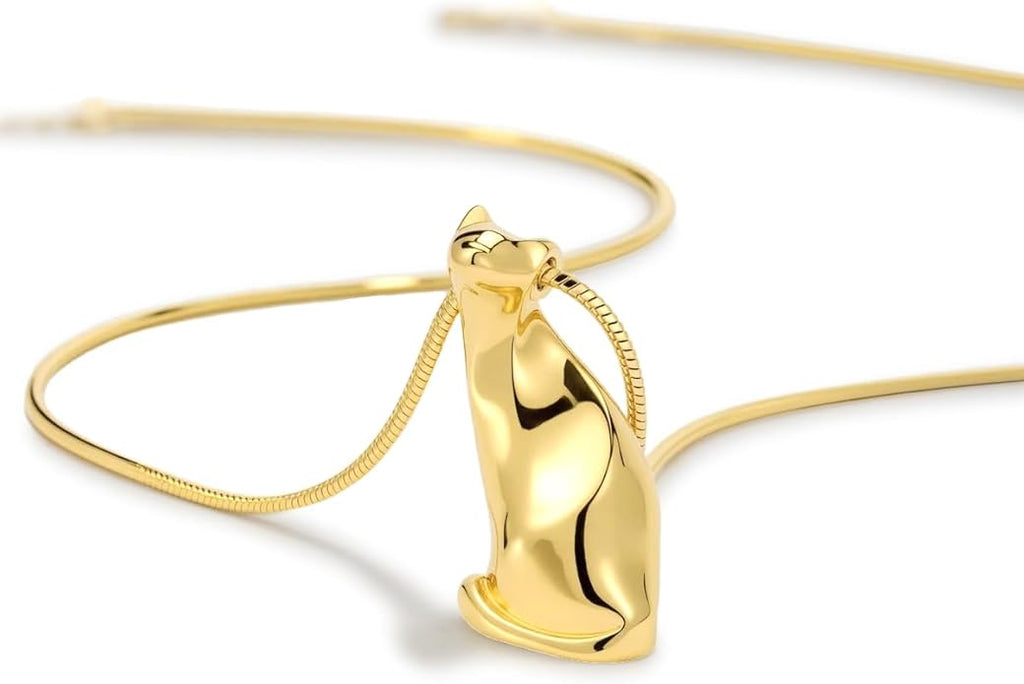 Renaiz Egyptian Gold Cat Necklace for Women - 14K Gold Plated Ancient Egypt Inspired Dainty Sitting Kitty Pendant, Bastet Charm, Hypoallergenic Cat Lover Gifts, Ultimate Elegance for Ailurophile Meow