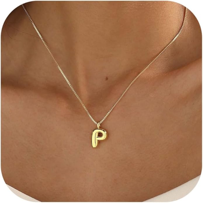 Bubble Gold Silver Letter Necklace Initial Necklaces for Women Trendy 14K Dainty Charm Pendant Name Necklace Personalized Jewelry Gift for Women Teen
