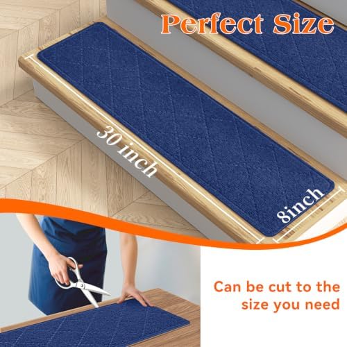 Stair Treads for Wooden Steps 4 PCS, Non Slip Stair Rugs Blue - Image 3