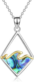 YAFEINI Sterling Silver Ocean Wave Necklace Abalone Shell Wave Pendant Ocean Jewelry Beach Gifts for Women (Abalone shell)