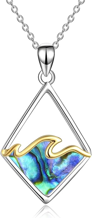 YAFEINI Sterling Silver Ocean Wave Necklace Abalone Shell Wave Pendant Ocean Jewelry Beach Gifts for Women (Abalone shell)