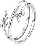 MUNDELL 925 Sterling Silver Simple Multi-layer Leaf Adjustable Ring Green Lucky Leaves Statement Ring for Women Promise Ring Fine Jewelry