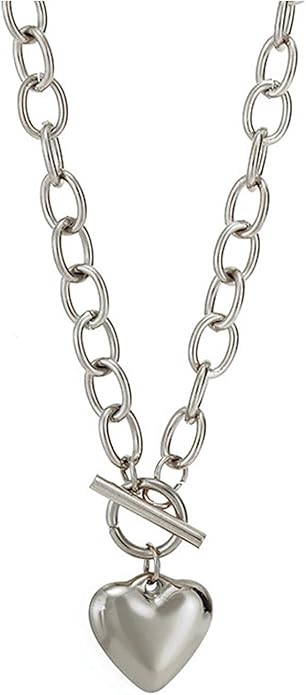 Chunky Gold Heart Necklace for Women,Y2K Big Heart Statement Necklace Long Puffy Hearts Chain Charm Necklaces Trendy Jewerly