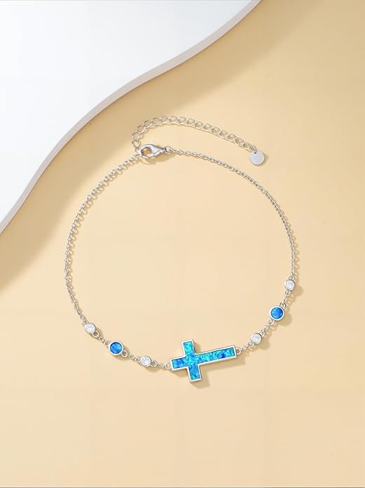 WINNICACA 925 Sterling Silver Anklets for Women Adjustable Beaded Butterfly Opal Anklet Bracelet Foot Chains Jewelry Gifts for Women Beach Birthday Christmas Gift