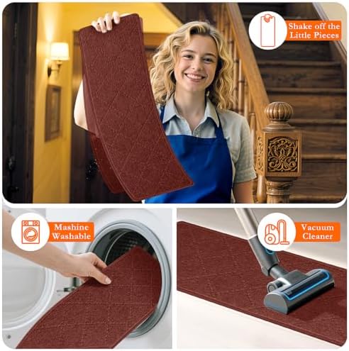 Stair Treads for Wooden Steps 15 PCS, Non Slip Stair Rugs Red - Image 6