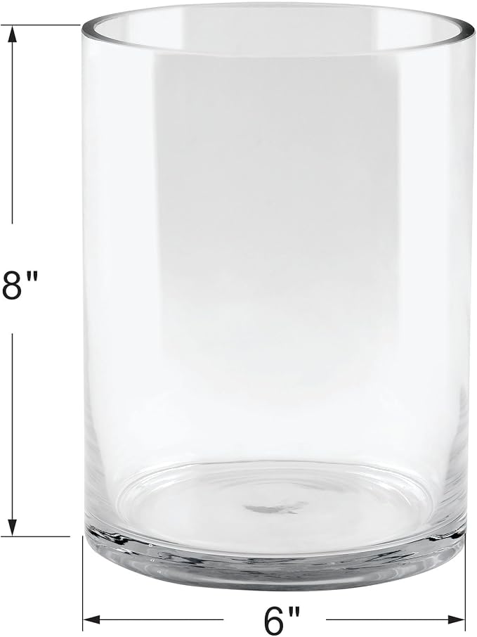 6" Wide 8" High Large Hand Blown Sturdy Clear Cylinder Glass Vase, Centerpiece - Image 2
