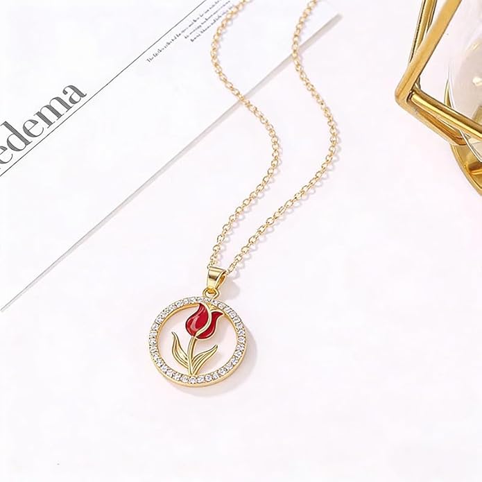 ONLYJUMP Rose Alloy Necklace for Women Heart Pendant Copper Zircon Light Luxury Fashion Jewelry Dainty Romantic Statement Necklace for Daily Wear Ideal Valentine's Day Anniversary Birthday Gift