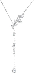 Long Necklace Sterling Silver Larait Bar Y Lariat Long Chain Drop Adjustable Necklace Gift for Her, 30"
