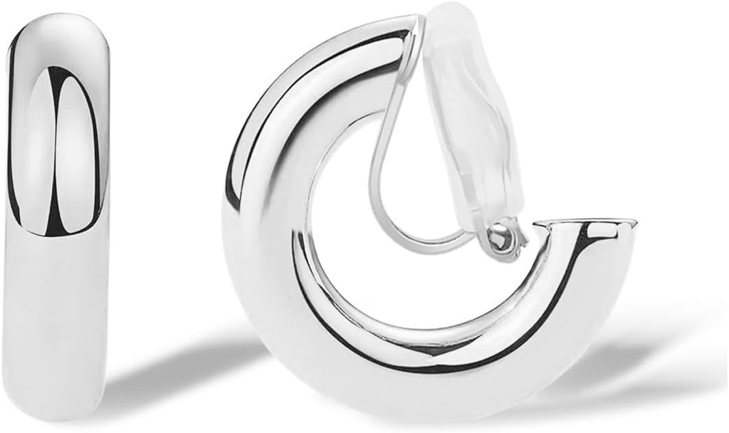 FAN&LOUIS Gold Clip On Hoop Earrings,Gold Silver Chunky Small Open Hoops Clip-On Earrings for Women Trendy Non-Pierced Ears Lightweight Teen