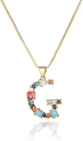Eben-Ezer 18K Gold Box Chain Choker Initial Necklace Multi-Color Zircon Letter Pendant Script Name Custom Necklace for Women Gift Alphabet 26 A-Z